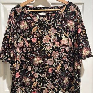 H&M Black Blouse with Pink Floral Design